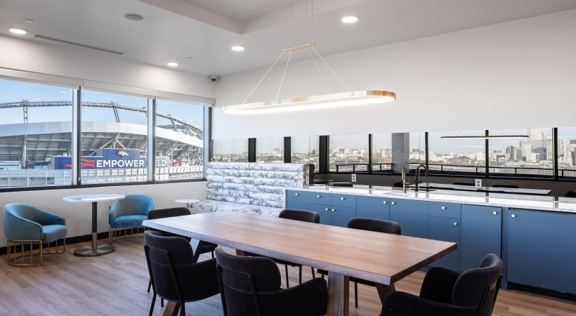 Demo kitchen and clubroom views of Mile High Stadium