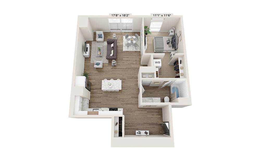 A-1 - 1 bedroom floorplan layout with 1 bath and 1012 square feet.