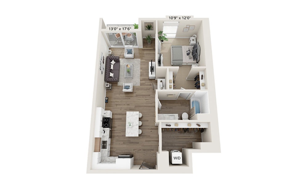A-6 - 1 bedroom floorplan layout with 1 bath and 847 square feet.