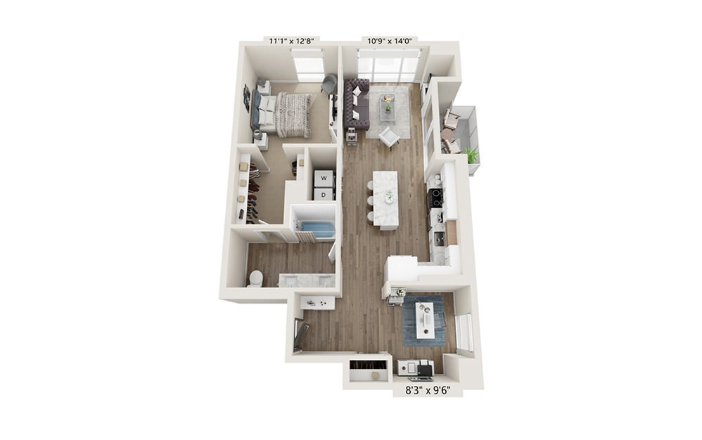 A-9 - 1 bedroom floorplan layout with 1 bath and 924 square feet.