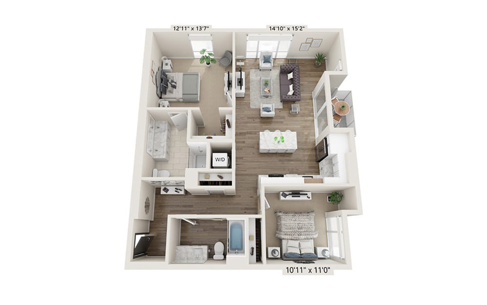 B-4 - 2 bedroom floorplan layout with 2 baths and 1164 square feet.