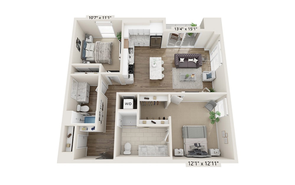 B-5 - 2 bedroom floorplan layout with 2 baths and 1092 square feet.