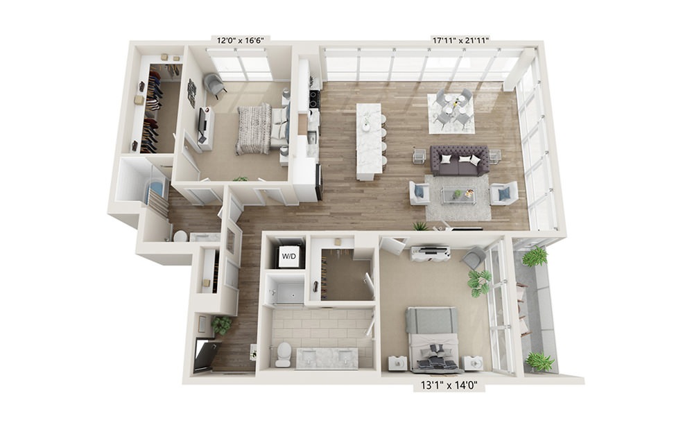 B-8 - 2 bedroom floorplan layout with 2 baths and 1463 square feet.