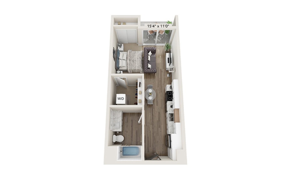 S-1 - Studio floorplan layout with 1 bath and 502 square feet.