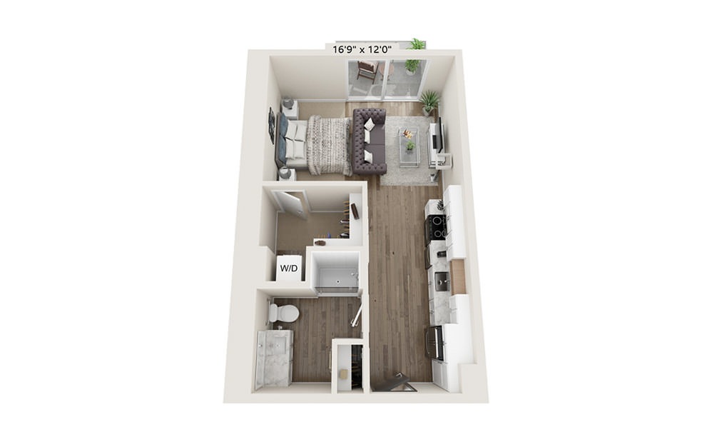 S-3 - Studio floorplan layout with 1 bath and 541 square feet.