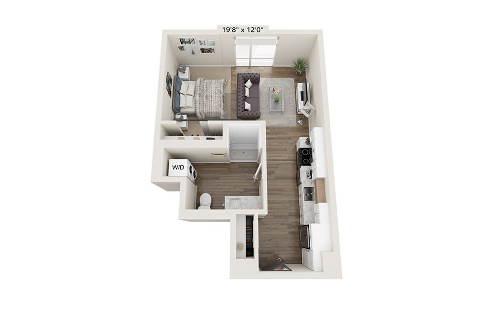 S-5 - Studio floorplan layout with 1 bath and 530 square feet.
